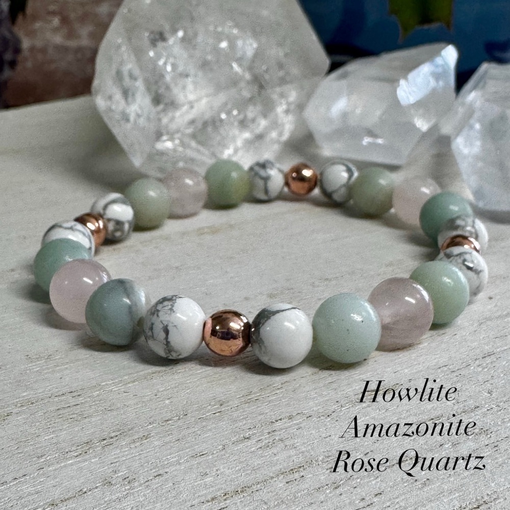 2/$35 - 8mm Howlite, Amazonite & Rose Quartz Gemstone Stretch Bracelet